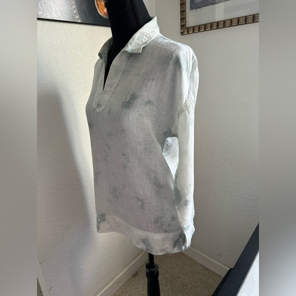 Rachel Zoe Tie Dye Mint & Ivory Linen Blouse - Picture 8 of 16